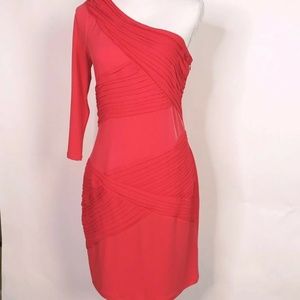 Gianni Bini Dress Size M Orange Coral Bodycon Bandage One Shoulder